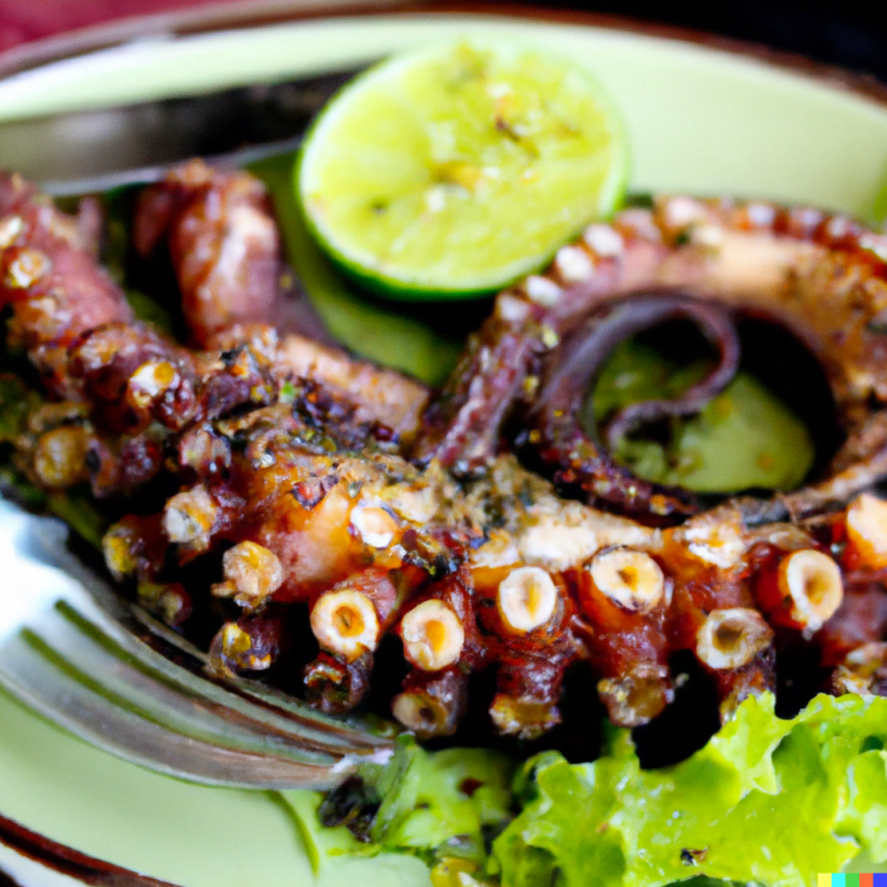 Grilled Octopus Tentacles with Lemon and Kampot Peppercorn Marinade.