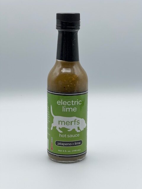 Bottle of Merfs Hot Sauce: Electric Lime