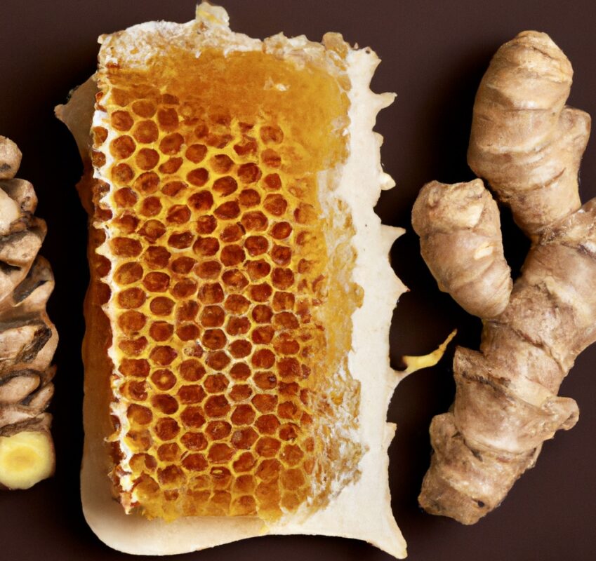 Honeycomb with fresh ginger and turmeric roots