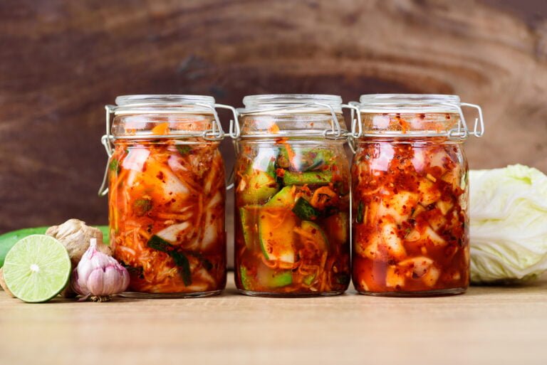 Various kimchi in jar.