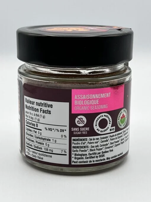 Label view of nutrient and ingredients - Les Savoureux Indian Spice mix